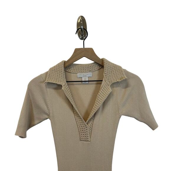 Caroline Constas REVOLVE Ribbed Knit Crochet Cream V-Neck Midi Dress Size XS - Picture 8 of 8